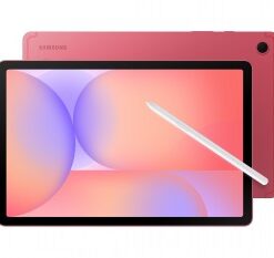 Samsung Galaxy Tab S10 Lite - WiFi-surfplatta, röd Röd Samsung Galaxy Tab S10 Lite surfplatta, fram- och baksida synliga. Pastellfärgad bakgrundsbild på skärmen. Vit s...