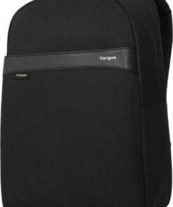 Targus Geolite EcoSmart svart 16-tums ryggsäck, minimalistisk design och framficka.