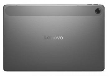 Produktbild av Lenovo Tab 10.1, grå och elegant design Grå Lenovo-surfplatta fotograferad bakifrån. Kameramodulen i övre hörnet, varumärkeslogotypen i mitten.