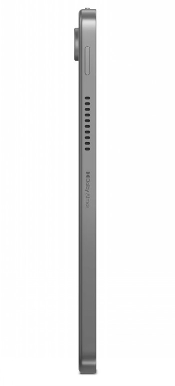 Sidoprofil av silverfärgad Lenovo Tab 10,1''-surfplatta Sidoprofilbild av en silverfärgad Lenovo Tab-surfplatta som visar högtalarna och skärmkanten.