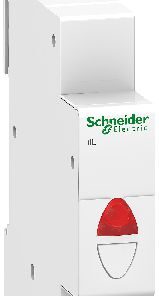 Schneider Electric IIL signallampa 12-48V AC/DC Vit Schneider Electric signallampa med röd ljusdel och grön logotyp.