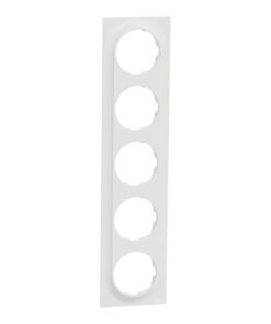 Vit, vertikal 5-ram, minimalistisk design, runda öppningar för kommunikationsnätverk.