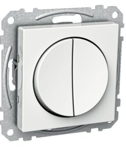 En vit, Schneider Electric Exxact 5-brytare med rund form i en metallisk ram.