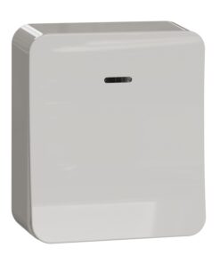 Schneider Electric Exxact vit utanpåliggande strömbrytare IP21 Vit, rektangulär Schneider Electric Exxact-strömbrytare med slät yta och liten indikatorlampa i mitten.