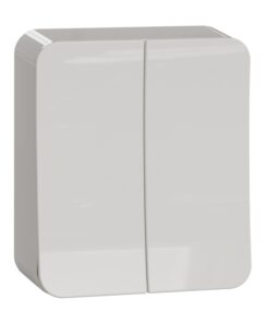 Schneider Electric Exxact 5-brytare, utanpåliggande, vit Vit utanpåliggande dubbelbrytare, rektangulär med avrundade kanter, lämplig för inomhusbruk.