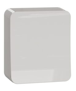 Schneider Electric Exxact 6/1-strömbrytare, vit, utanpåliggande Vit utanpåliggande strömbrytare, vinklade kanter och slät plastyta. Vy framifrån.
