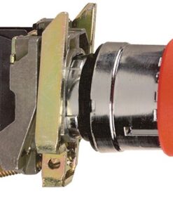 Schneider Electric Nödstoppknapp, Harmony XB4, Ø40 mm, röd Röd metallisk nödstoppknapp med Ø40 mm svampformad huvud och vridfrigöringsfunktion, sidovy.