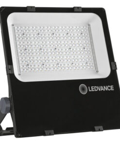 Svart rektangulär LED-strålkastare på stativ, Ledvance-logotyp på framsidan.