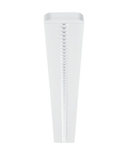 Ledvance LN IndividILED 1500 LED-armatur 25W/940 fotograferad framifrån Lång vit LED-armatur fotograferad rakt framifrån, detaljerad belysningssystem syns i mittenlinjen.
