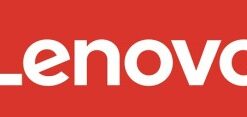 Lenovo-logolla varustettu punainen tausta ilman tuotetta tai kaapelia näkyvissä.