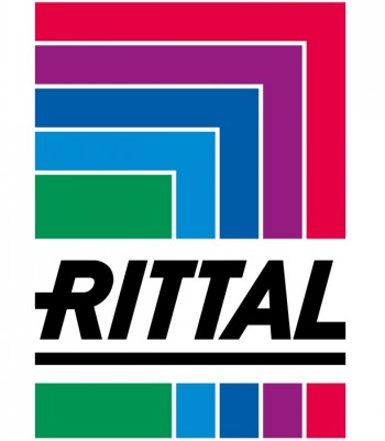 Rittalin värikäs logokuvio, jossa punaisen, violetin, sinisen ja vihreän sävyisiä kulmikkaita raitoja valkoisella taustalla.